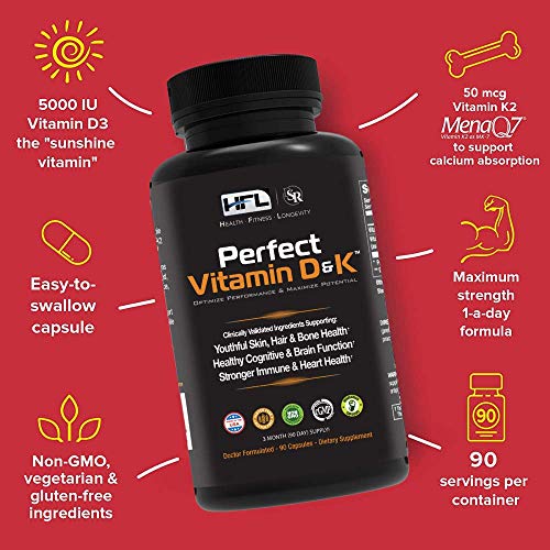 HFL Perfect Vitamin D&K™ by Dr. Sam Robbins | Vitamin D3 & K2 (MenaQ7® MK-7) | 3 Month Supply | 2X Absorbable | Vegan, Plant-Based, Micro-Encapsulated