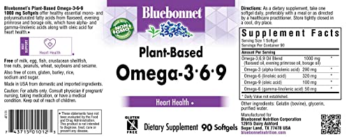BlueBonnet Plant Based Omega 3-6-9 Softgels, 1000 mg, 90 Count, White