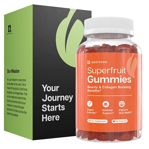 Superfruit Vegan Collagen Gummy Vitamins for Women and Men - Colageno For Beauty,  Hair, Skin and Nails  - Smart Alternative to Collagen Pills, Supplements and Capsules - 60 Plant Based Yummy Gummies