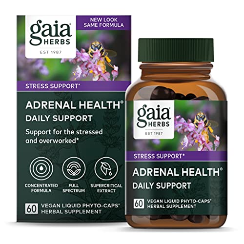 Gaia Herbs Adrenal Health Daily Support - with Ashwagandha, Holy Basil & Schisandra - Herbal Supplement to Help Maintain Healthy Energy and Stress Levels - 60 Liquid Phyto-Capsules (60 Count)