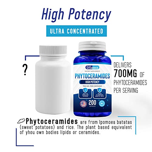 We Like Vitamins Phytoceramides 700mg - 200 Capsules All Natural Wheat Free and Plant Based - Phytoceramide Supplement - 700 mg per Serving - Skin Hydration, Repair, Rejuvination.