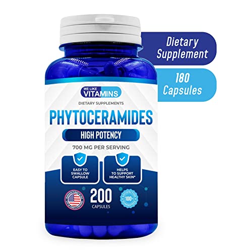 We Like Vitamins Phytoceramides 700mg - 200 Capsules All Natural Wheat Free and Plant Based - Phytoceramide Supplement - 700 mg per Serving - Skin Hydration, Repair, Rejuvination.