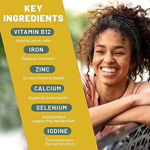 Vegan Multivitamins & Minerals for Women and Men with High Strength Vitamin B12, D3 & K2. 180 Multivitamin Tablets - 6 Months Supply. Vitamins for Vegans & Vegetarians