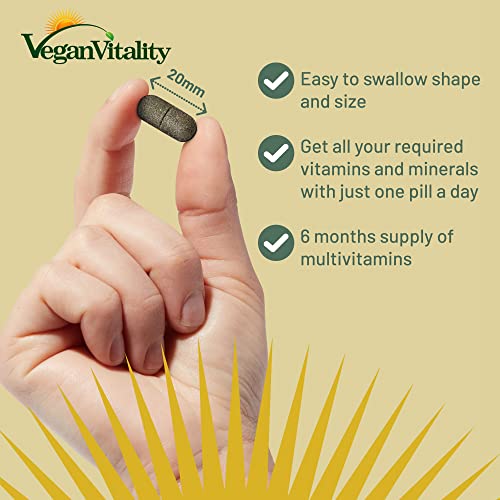 Vegan Multivitamins & Minerals for Women and Men with High Strength Vitamin B12, D3 & K2. 180 Multivitamin Tablets - 6 Months Supply. Vitamins for Vegans & Vegetarians