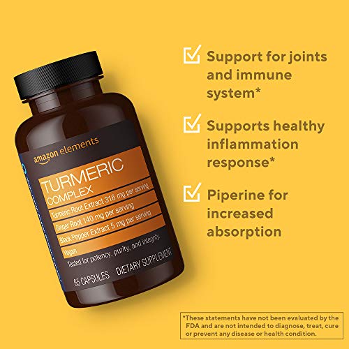 Amazon Elements Turmeric Complex, 316 mg Curcumin, 140 mg Ginger, 5 mg Black Pepper - Joint & Immune System, Healthy Inflammation Response - 65 Capsules (2 month supply)