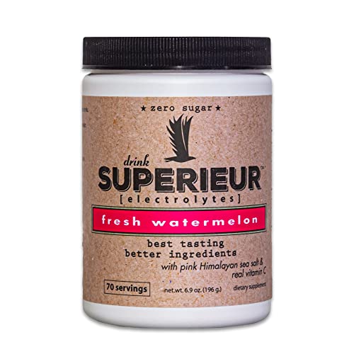 Superieur Electrolytes – Plant Based Electrolyte Supplement w/Sea Minerals for Hydration & Recovery – Keto Friendly, Non-GMO, Zero Sugar, Vegan Healthy Sports Drink Powder – Watermelon (70 Servings)