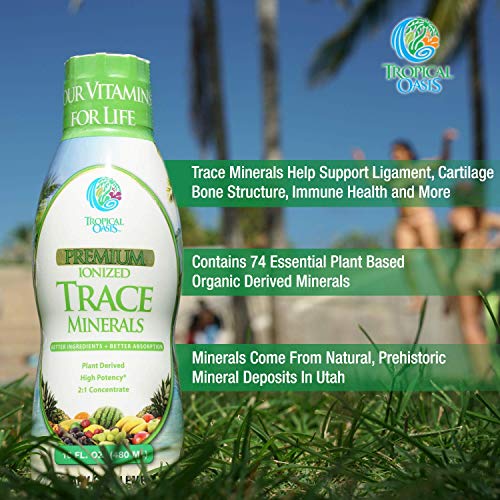 Tropical Oasis - Premium Ionized Plant Based Trace Minerals Liquid Formula- 74 essential minerals in liquid form for up to 96% Absorption - 16 oz, 32 servings