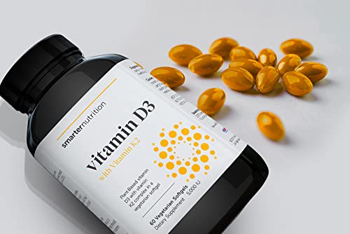 Plant-Based Vitamin D3 Immune Support with Vegan K2 Complex in a Vegetarian Softgel - Includes 5,000 IU of Vitamin D for Immunity Boost, Complete Bone Health & Arterial Protection (6, D3+K2)
