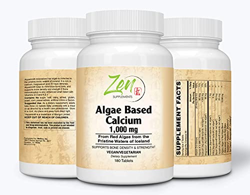 Algae Based Calcium 1,000Mg Icelandic Red Algae 180 Tabs - Plant-Based Calcium Supplement with Magnesium, Boron, Vitamin K2 + D3 - All Natural Ingredients to be Highly Absorbable