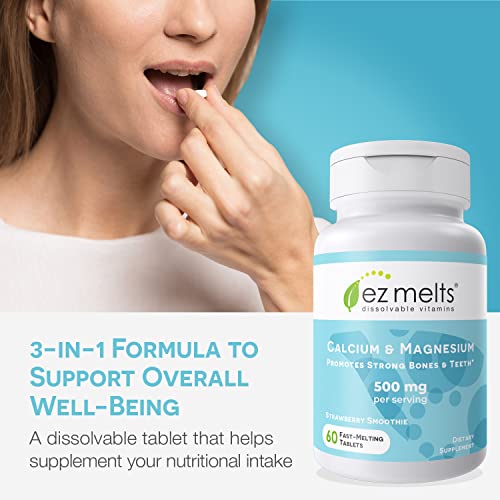 EZ Melts Dissolvable Calcium & Magnesium Supplement with Vitamin D3, Sugar-Free, 1-Month Supply