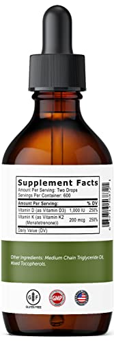 Vitamin D Drops with Vitamin K2 | Vitamins Supplement for Supreme Absorption | Liquid Vitamin D3 Drops Supplements for Women, Men, and Kids