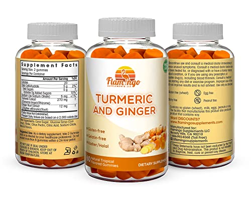 Turmeric Curcumin & Ginger Chewable Gummies for Adults and Children.Vegan Friendly, Kosher & Halal, Gluten Free, Non GMO. 60 Count