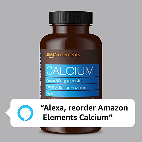 Amazon Elements Calcium plus Vitamin D, Calcium 500mg with D2 600IU, Vegan, 65 Tablets (2 month supply) (Packaging may vary), Supports Strong Bones and Immune Health