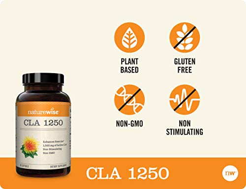 NatureWise CLA 1250, High Potency, Natural Weight Loss Exercise Enhancement, Increase Lean Muscle Mass, Non-Stimulating, Non-GMO, Gluten-Free, 100% Safflower Oil, 90 Count