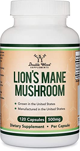 Lions Mane Supplement Mushroom Capsules (Two Month Supply - 120 Count) Lions Mane Mushroom for Brain Support and Immune Health (Third Party Tested, Grown and Manufactured in The USA) by Double Wood