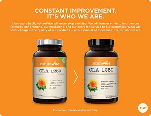 NatureWise CLA 1250, High Potency, Natural Weight Loss Exercise Enhancement, Increase Lean Muscle Mass, Non-Stimulating, Non-GMO, Gluten-Free, 100% Safflower Oil, 90 Count