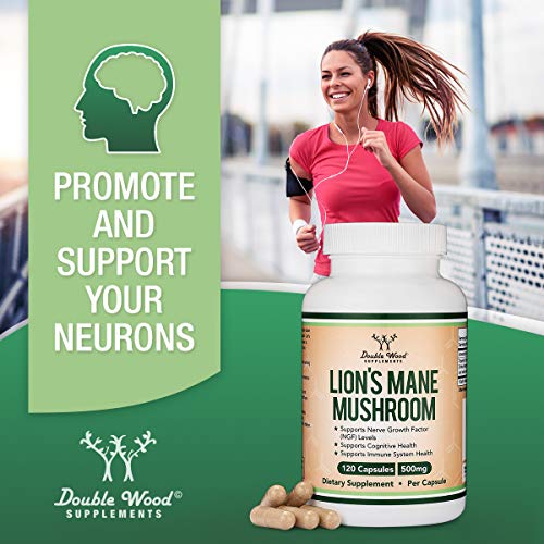 Lions Mane Supplement Mushroom Capsules (Two Month Supply - 120 Count) Lions Mane Mushroom for Brain Support and Immune Health (Third Party Tested, Grown and Manufactured in The USA) by Double Wood