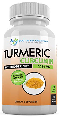 Turmeric Curcumin - 2250mg/d - 90 Veggie Capsules - 95% Curcuminoids with Black Pepper Extract (Bioperine) - 100% Organic - Most Powerful Turmeric Supplement with Triphala