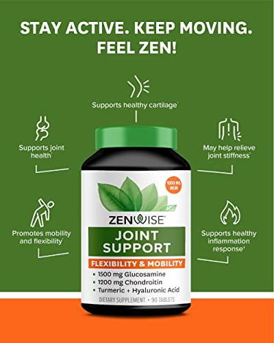 Zenwise Glucosamine Chondroitin MSM - Joint Support Supplement with Turmeric Curcumin for Hands, Back, Knee, and Joint Health, Advanced Relief for Bone and Joint Flexibility and Mobility - 90 Tablets