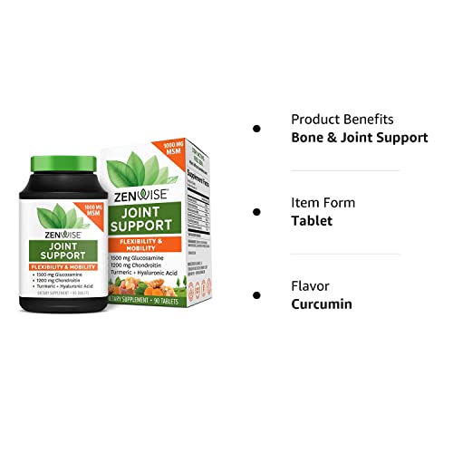 Zenwise Joint Support Supplement - 1500mg Glucosamine, 1200mg Chondroitin, 1000 MG MSM & Hyaluronic Acid for Advanced Relief - Mobility Supplement for Pain, Aches, Soreness & Inflammation
