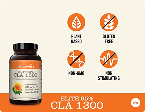 NatureWise Elite CLA 1300 Maximum Potency, 95% CLA Safflower Oil Workout Supplement, Support Muscle Function & Fitness goals (1 Month Supply - 90 Count)