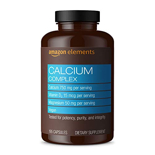 Amazon Elements Calcium Complex with Vitamin D, 250 mg Calcium per Serving (3 Capsules), Vegan, 195 Capsules (Packaging may vary)