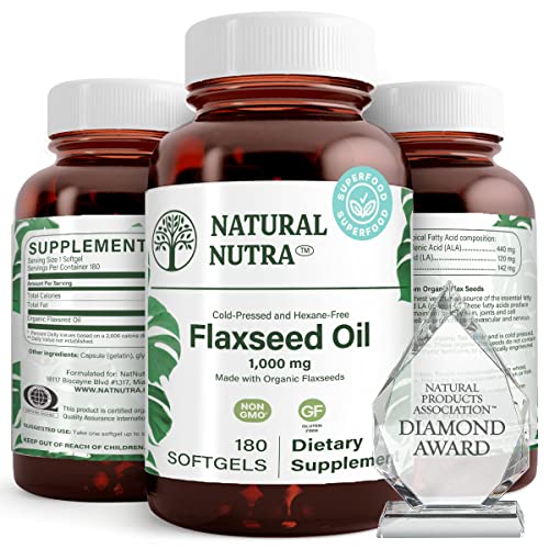 Natural Nutra Organic Flaxseed Oil Softgels, Plant Based Omega 3 6 9, Fatty Acids Supplement (ALA, LA and Oleic Acid), Cold Pressed, 1000 mg