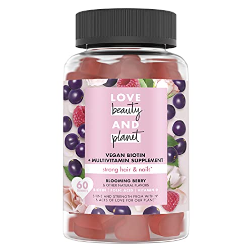 Love Beauty And Planet Berry Extraordinary Gummy Vitamins for Strong Hair & Nails Multi-Benefit Vegan Dietary Supplement Gluten & Cruelty free, Red, 60 Count