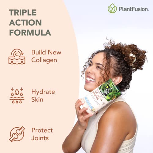 PlantFusion Vegan Collagen Powder - Plant Based Collagen Protein Powder For Muscle & Joints, Hair, Skin & Nails - Keto, Gluten Free, Soy Free, Non-Dairy, No Sugar, Non-GMO - Unflavored 10.58 oz
