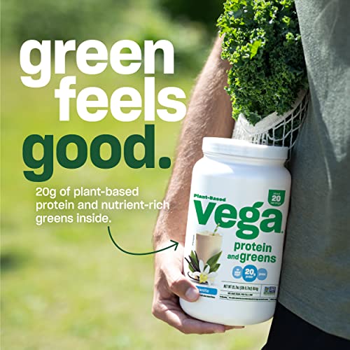 Vega Protein and Greens Vegan Protein Powder Chocolate (16 Servings) - 20g Plant Based Protein Plus Veggies, Vegan, Non GMO, Pea Protein for Women and Men, 1.2lb (Packaging May Vary)