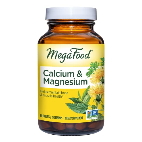 MegaFood Calcium and Magnesium - Essential Mineral Supplement That Helps Maintain Bone and Muscle Health - for Men and Women - Vegan - Made Without 9 Food Allergens - 60 Tabs (20 Servings)