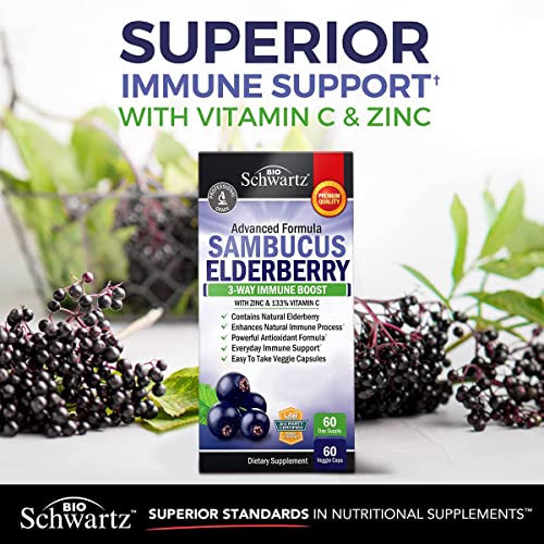 Elderberry with Zinc and Vitamin C for Adults - Immune Support Vitamins for Women and Men Natural Elderberries Black Sambucus Capsules - Immune Defense Multiminerals Supplement, Gluten-Free, 60 Ct