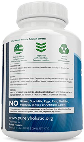Calcium Citrate 1000mg - 365 Vegan Capsules not Tablets with Added Parsley, Dandelion and Watercress - Without Vitamin D - Made in The USA by Purely Holistic
