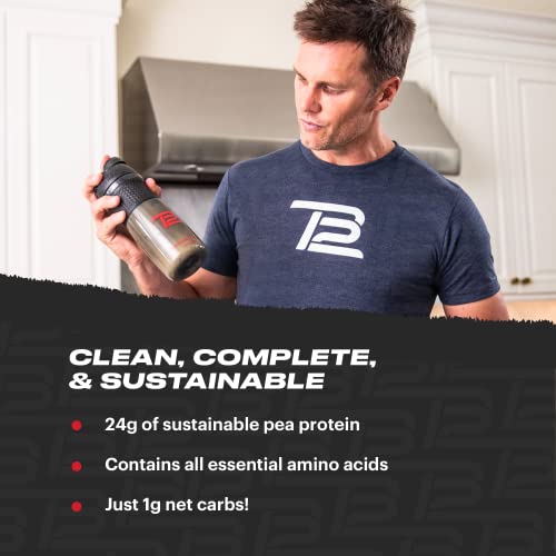 TB12 Plant Based Protein Powder, Sustainably Sourced Pea Protein, Chocolate Flavor - Vegan, 1g Net Carb, Non-GMO, Dairy-Free, Sugar-Free (18 Servings / 1.33lbs)