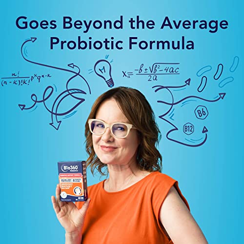 Bio360 Probiotics, Cognitive Support Formula, Brain Health & Mental Energy with 8 Strains 15 Billion CFU, Vitamin Boost for Women & Men, Stable Blister Pack, 30 Vegan Supplements
