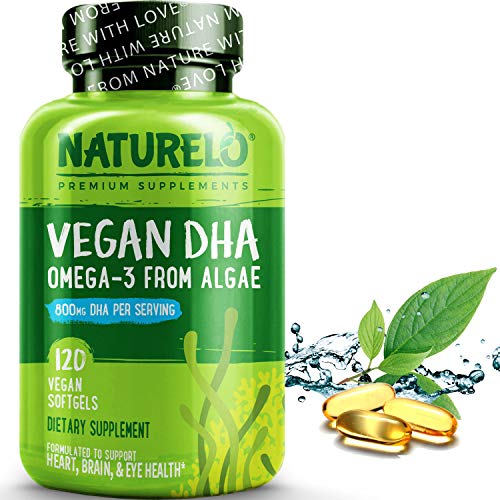 NATURELO Vegan DHA - Omega 3 Oil from Algae - Supplement for Brain, Heart, Joint, Eye Health - Provides Essential Fatty Acids for Women Men and Kids - Complements Prenatal Vitamins - 120 Softgels