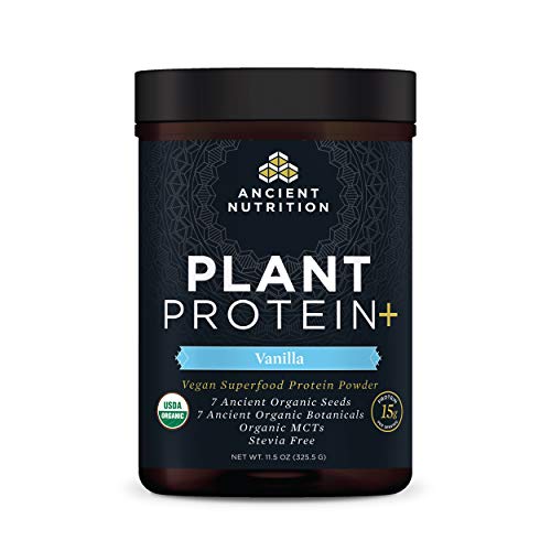 Ancient Nutrition Organic Plant Protein +, Vegan Plant Based Protein Powder, Vanilla, Formulated by Dr. Josh Axe, Dairy-Free, Gluten-Free, Non-GMO, No Sugar Added, Paleo Friendly Supplement 11.5 oz