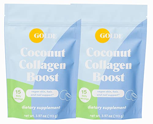 GOLDE Coconut Collagen Boost | Plant Based Collagen Supplement with Hyaluronic Acid, Biotin, & Bamboo Extract | Supports Hair, Skin, and Nail Health | 30 Daily Servings (2 Pack of 3.97oz)