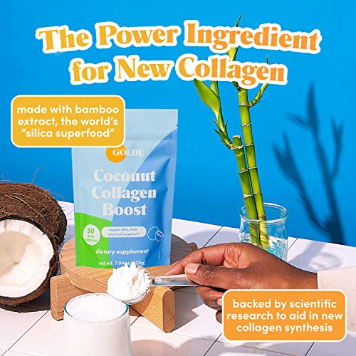 GOLDE Coconut Collagen Boost | Plant Based Collagen Supplement with Hyaluronic Acid, Biotin, & Bamboo Extract | Supports Hair, Skin, and Nail Health | 30 Daily Servings (2 Pack of 3.97oz)