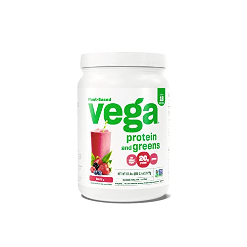 Vega Protein and Greens Berry, 18 Servings - Plant Based Protein Powder Plus Veggies, Vegan, Non GMO, Pea Protein for Women and Men, 1.2lbs (Packaging May Vary)