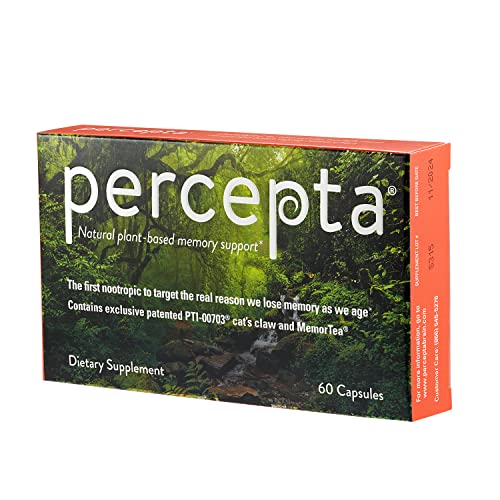Percepta Plant-Based Memory Support - Natural Nootropic Brain Booster - Memory, Focus, Concentration - 30 Day Supply