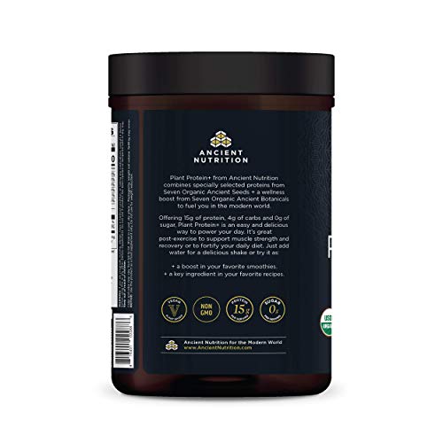Ancient Nutrition Plant Based Protein Powder, Plant Protein+, Berry, Organic Vegan Superfoods Supplement, 15g Protein Per Serving, Great for Protein Shakes, Gluten Free, Paleo Friendly 12 Servings