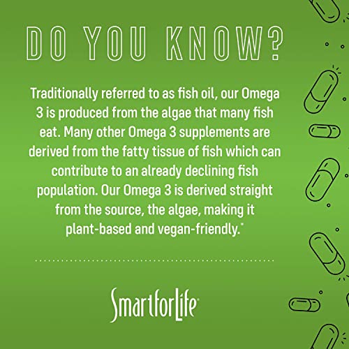 Smart for Life Algae Oil Vegan Omega 3 Supplement - 180 Capsules - Plant Based Omega 3 Supplement - Vegan Fish Oil Alternative - Algae Omega 3 Vegan EPA DHA Formula - Made in USA