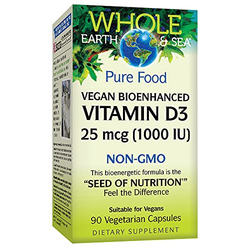Whole Earth & Sea from Natural Factors, Vitamin D3 1000 IU (25 mcg), Whole Food Supplement, Vegan, 90 Capsules