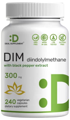 DIM Supplement 300mg, 240 Veggie Caps, 4 Months Supply, Diindolylmethane DIM Plus Black Pepper Extract, Estrogen Balance, Supports Acne & PCOS Relief