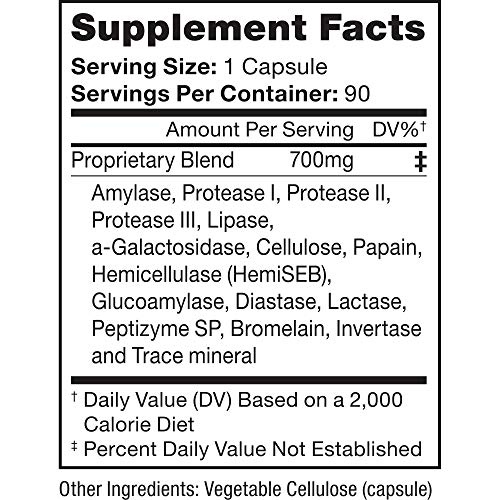 Sunfood Digestive Enzymes with 15 Vegetarian-Based enzymes | Plant-Based Super-Supplements | Naturally Promote Healthy Digestion & Nutrient Absorption | 700 Mg per Capsule | 90 Count Bottle