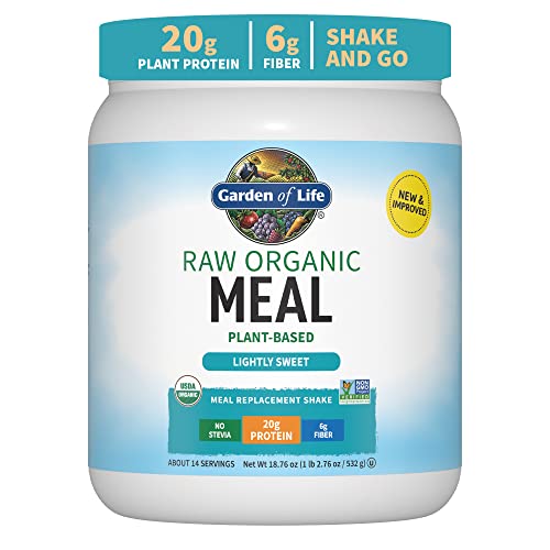 Garden of Life Tasty Organic Lightly Sweet Meal Replacement Shake Vegan - 20g Complete Plant Based Protein, Greens, Rice Protein, Pro & Prebiotics for Easy Digestion, Non-GMO Gluten-Free, 1.2 LB