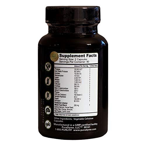 LiyfZyme Plant Based Digestive Enzyme Supplement - 180 Veggie Caps. PuraDyme By Lou Cornoa.