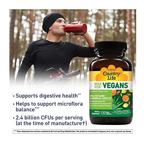 Country Life MAX for Vegans, Multivitamin & Mineral Complex, 120 Vegan Capsules, Certified Gluten Free, Certified Vegan