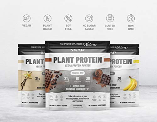 Snap Supplements Organic Plant Based Vegan Protein Powder Nitric Oxide Boosting Protein Powder, Vanilla Bean, BCAA Amino Acid for Muscle Growth, Performance & Recovery - 30 Servings (Chocolate)
